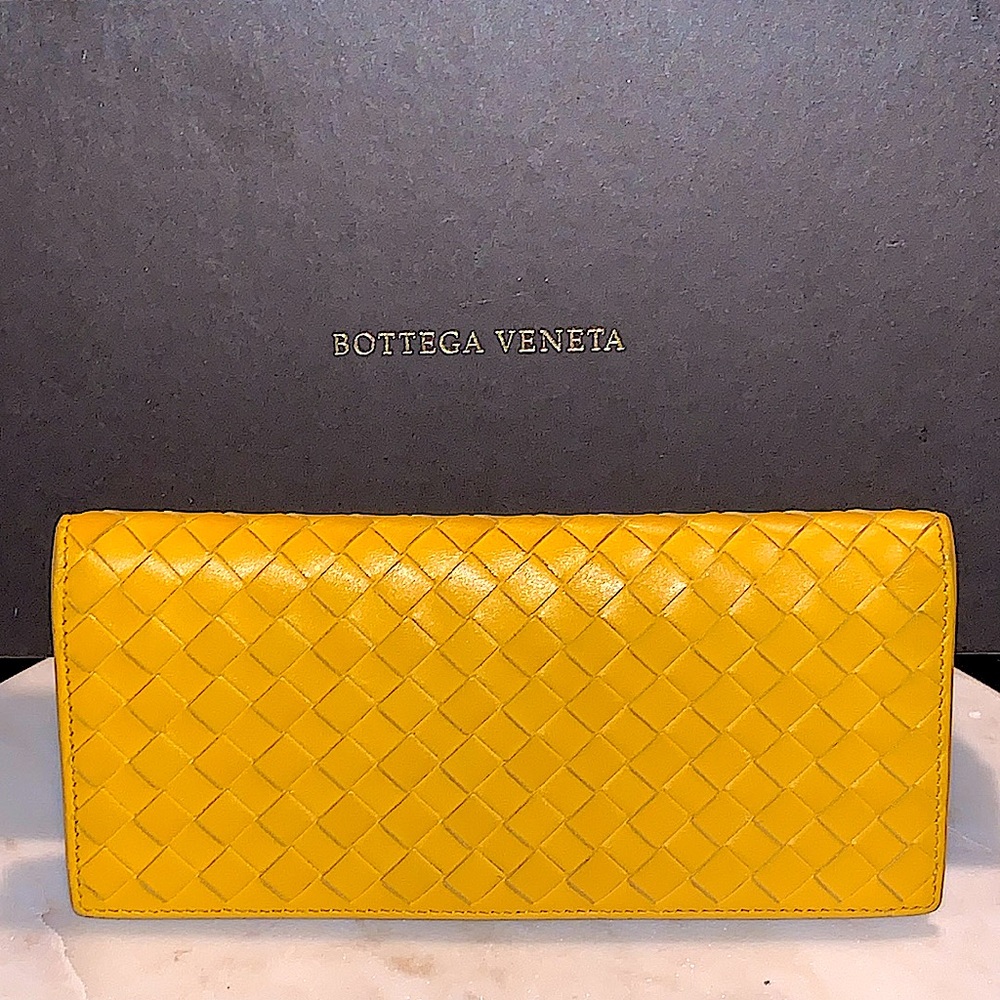 BOTTEGA VENETA CONTINENTAL WALLET BILLFOLD INTRECCIATO MUSTARD LEATHER